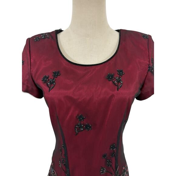 Vtg 90s Virgo Dress Sz 6P Flocked Velvet Red Black Dress Titanic Whimsy Goth - Picture 4 of 15